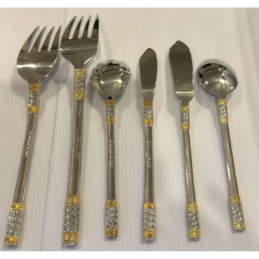 Wallace Golden Corsica Serving Set Fork Spoon Knife Set Of 6 18/10 Flatware